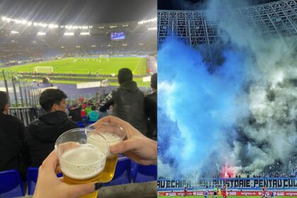 Show pirotehnic pe un stadion din România.